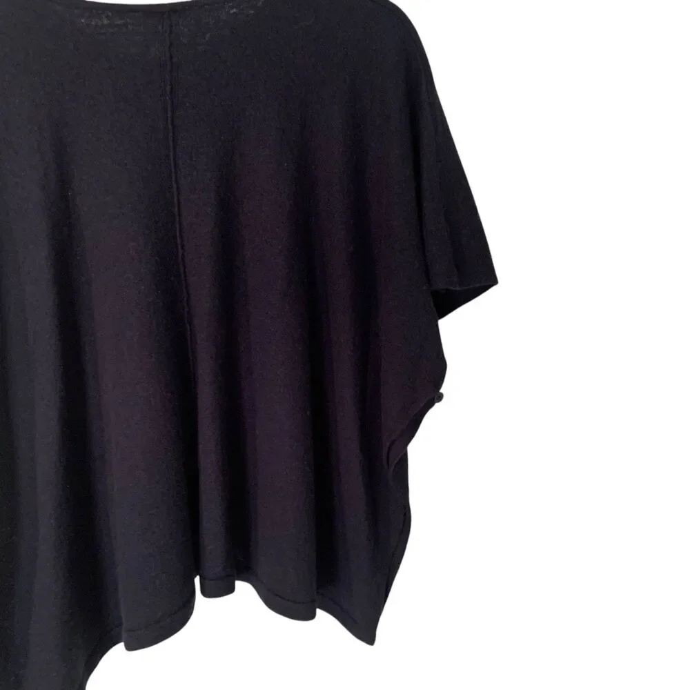 J Jill Womens Merino Wool Blend Navy Blue V Neck Poncho Shawl OS Minimalist Boho